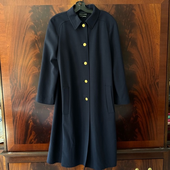 Rena Lange Navy Tailored A-Line Coat | Gold Buttons | Germany | 8 - Picture 2 of 12
